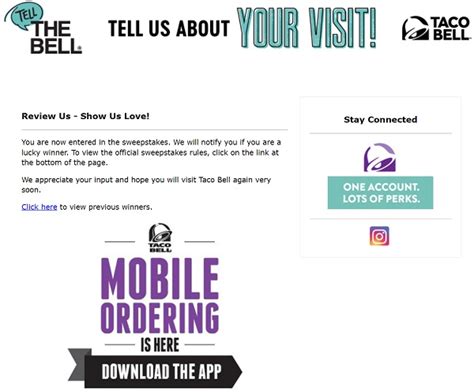 Taco Bell Customer Survey Sweepstakes Winners .